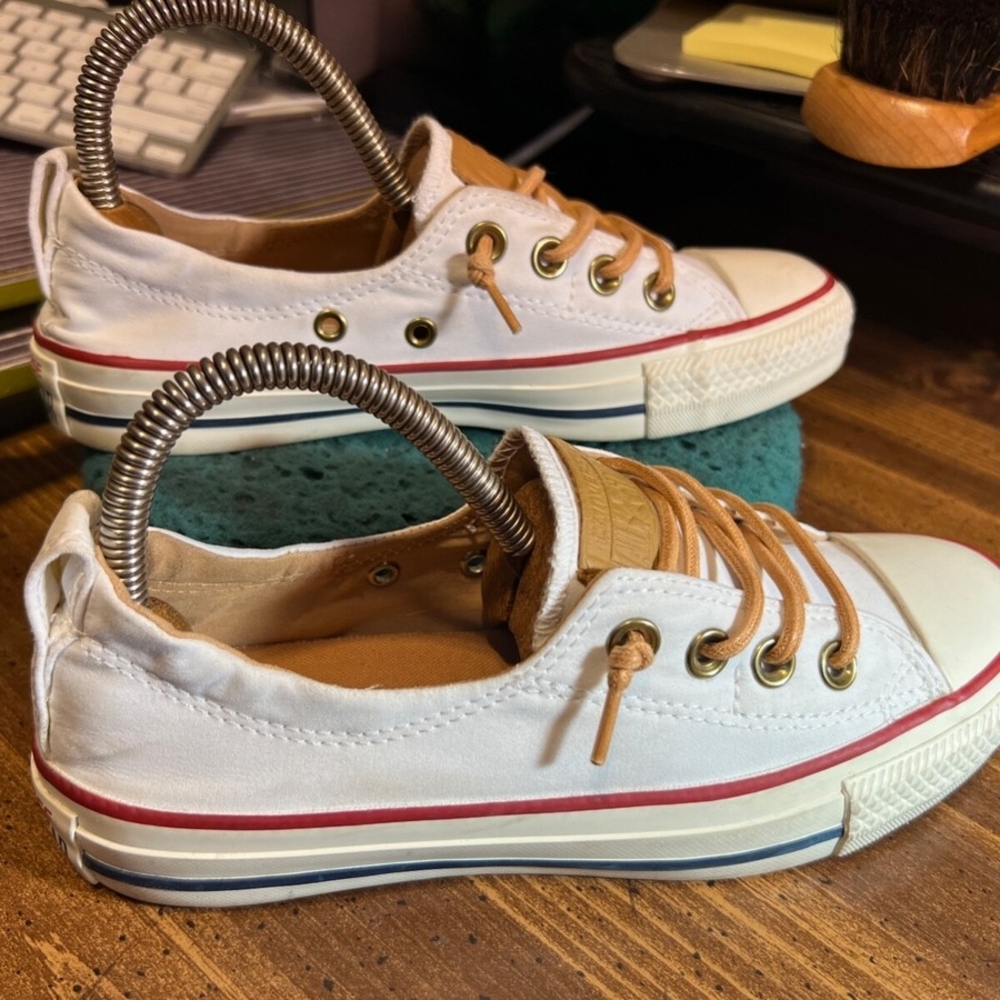 White Canvas Sneakers with Tan Accents